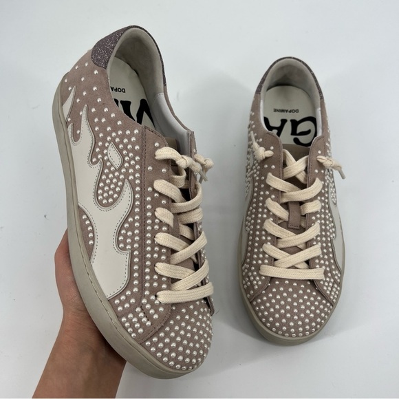 Bibi Lou Gamin Pearl Embroidered Suede Lace Up Designer Sneakers in Lilac 7 - Picture 2 of 8